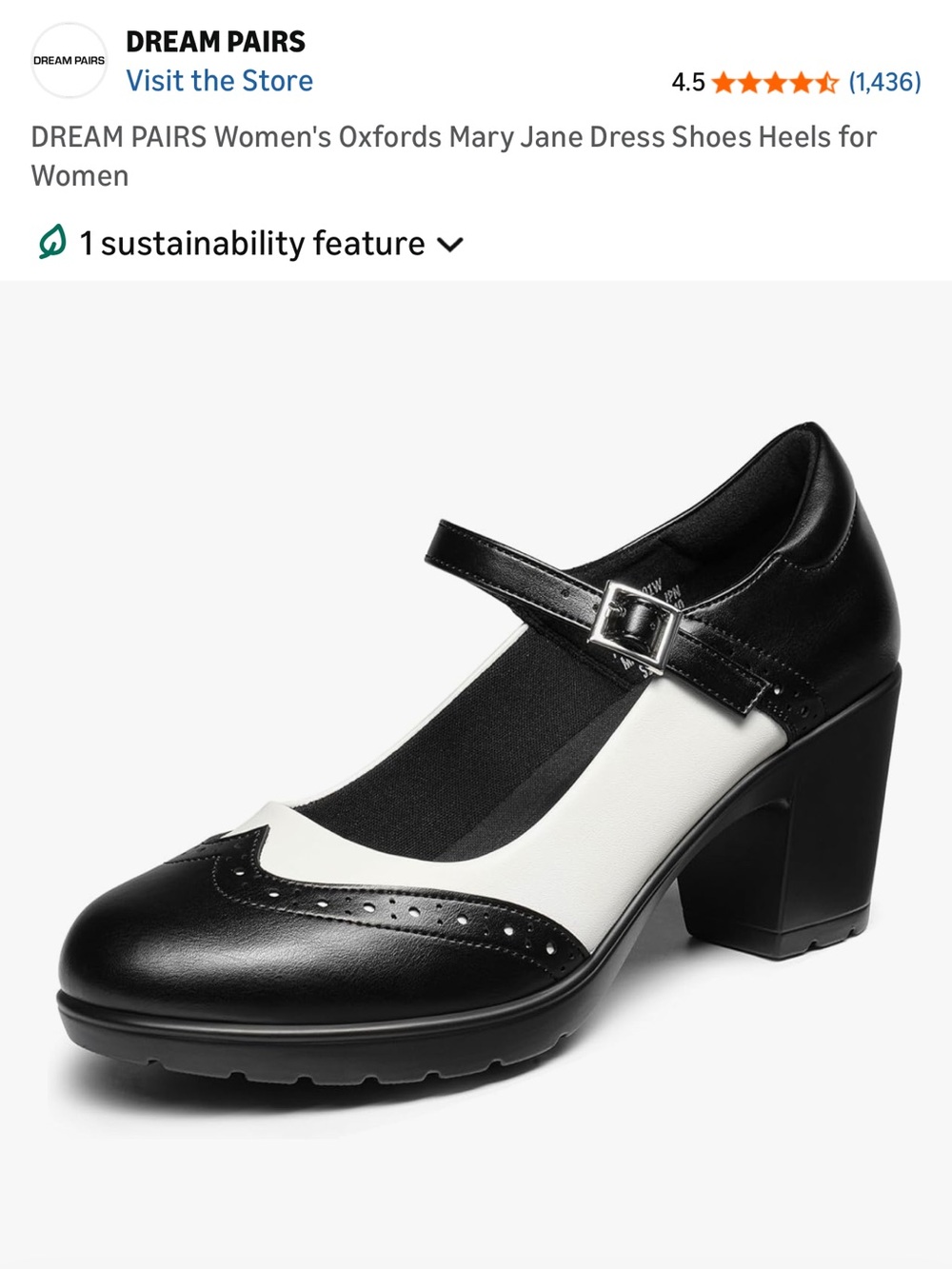 Dream Pairs Black and White Mary Jane Block Heel Oxfords